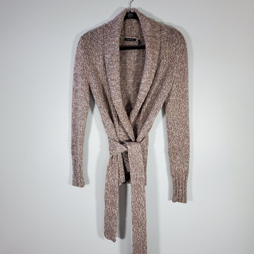 Belted Cardigan in a Pinkish Mauve - Picture 2 of 6